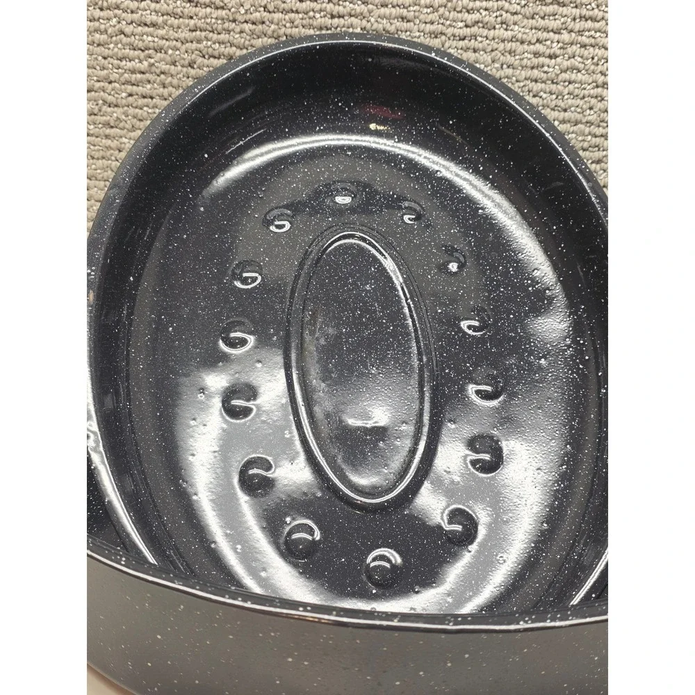 Granite Ware Oval Roaster Dark Blue Speckled Enamel on Steel with Lid 15 Inch